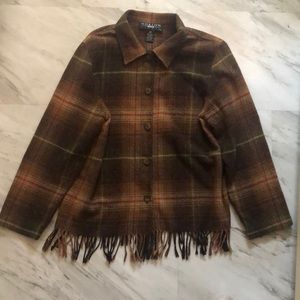 Vintage petite cropped wool plaid jacket fringe 12